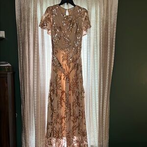 Baltic Born Rose Gold Flutter Sleeve Maxi Gown